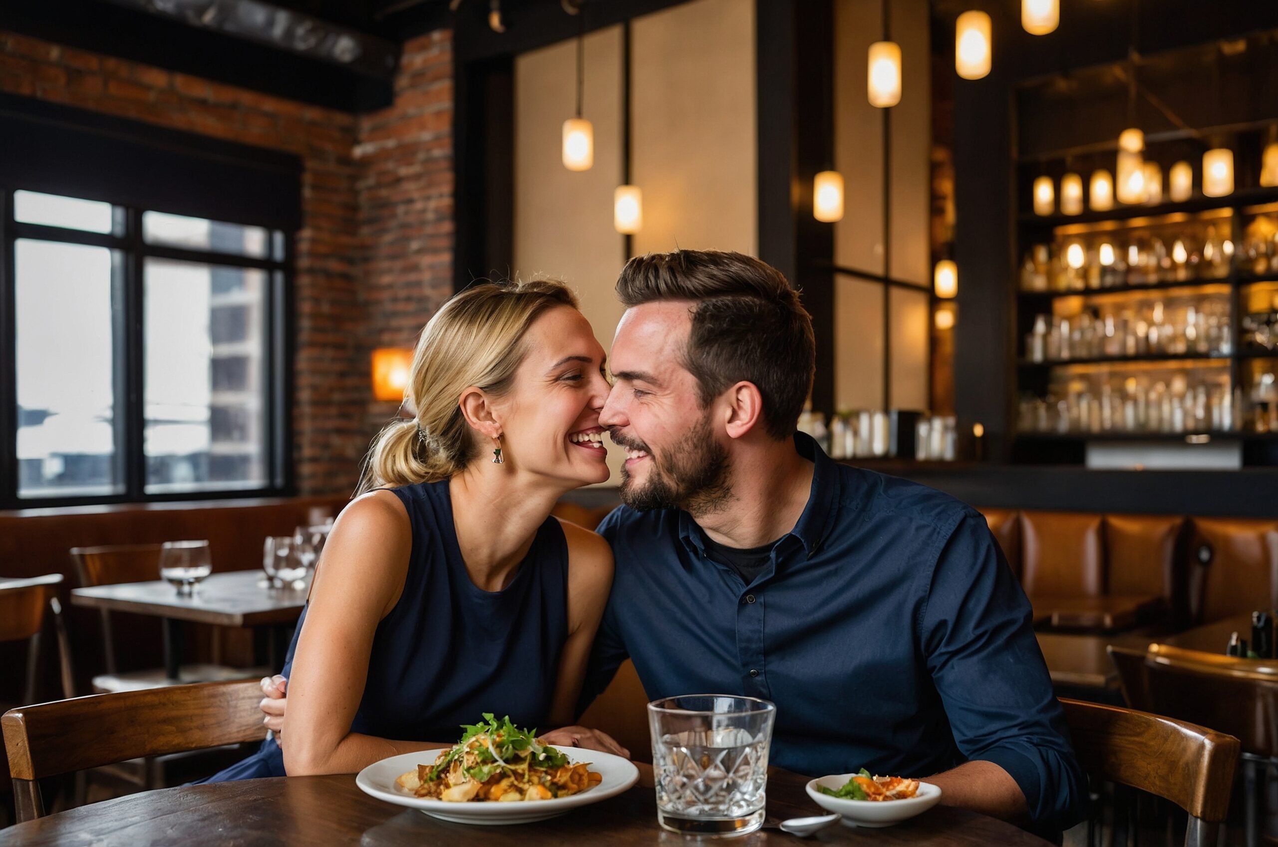 Para jedząca kolację przy stoliku w restauracji Magazyn Unisław.